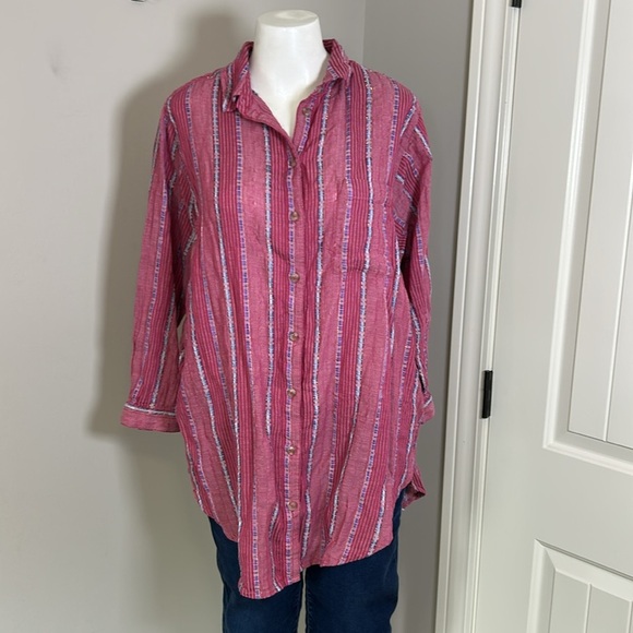 Anthropologie Pilcro The Bo Boyfriend Embroidered Buttondown Raspberry Pink Sz S - Picture 4 of 15